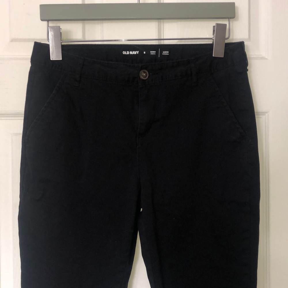 New Old Navy Size 8 Mid-Rise Black Skinny Stretch Adjustable Cotton Trousers